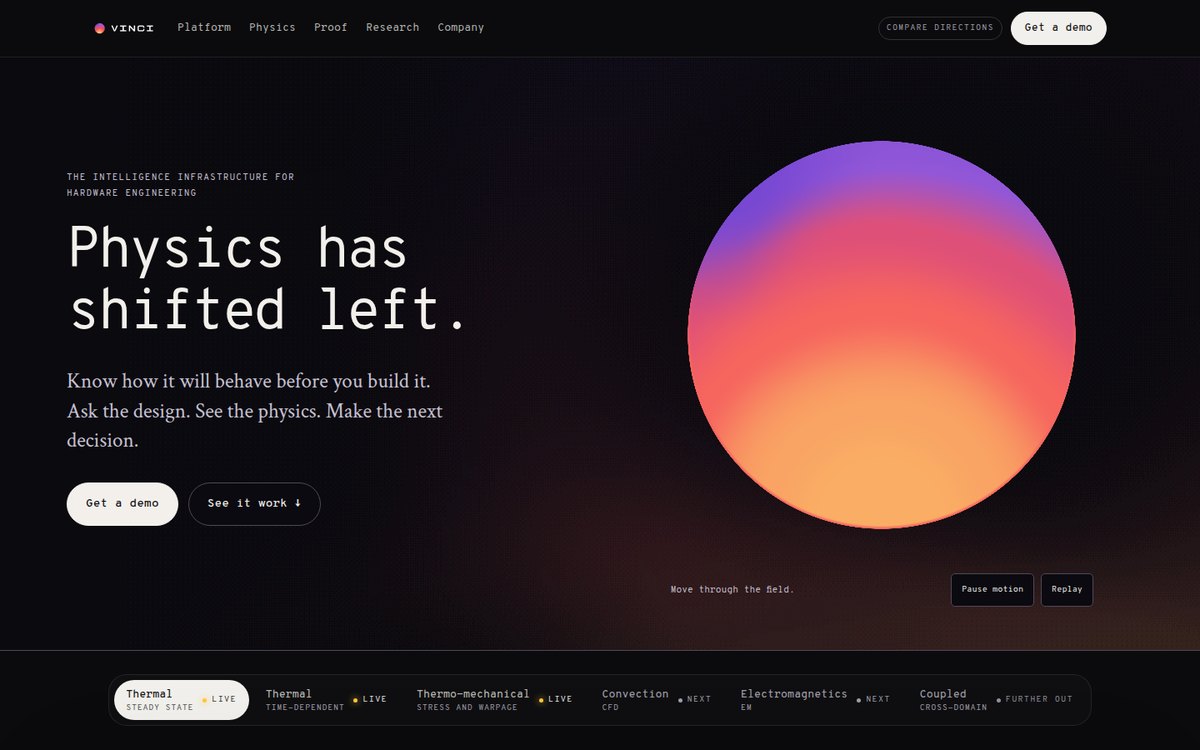 Concept 1 homepage direction: dark, product-led, the Tide mark in the hero